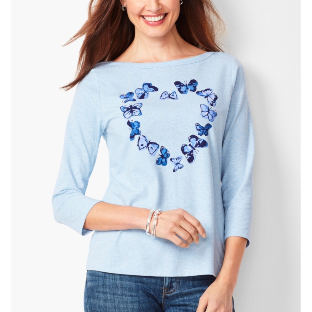 Talbots cotton Bateau neck tee- fluttering heart‎  tee. Worn a few times